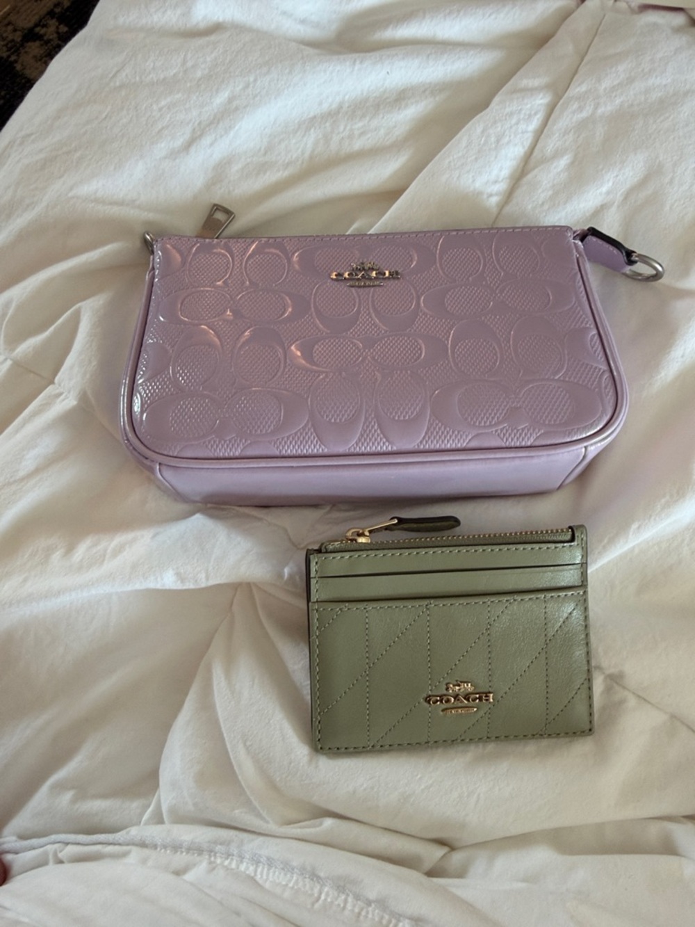Coach Lavender Patent Wristlet with Sage Card Case